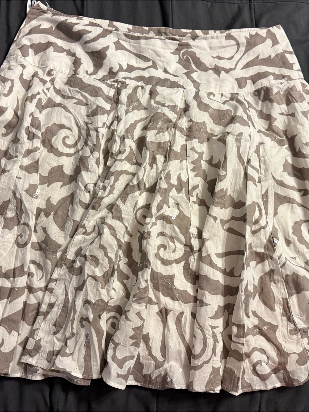 INC International Concepts White and Brown Printed Flared Skirt